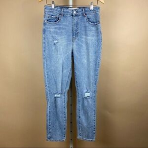 Super high Rise Mom Jeans Size 13 Junior 29 Light Wash Distressed Cali